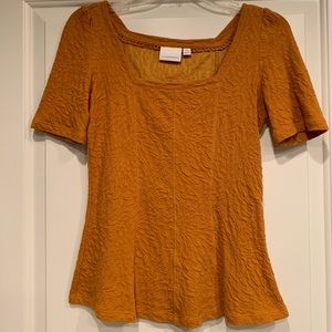 Anthro Ett Twa Short Sleeve Mustard Peplum Top